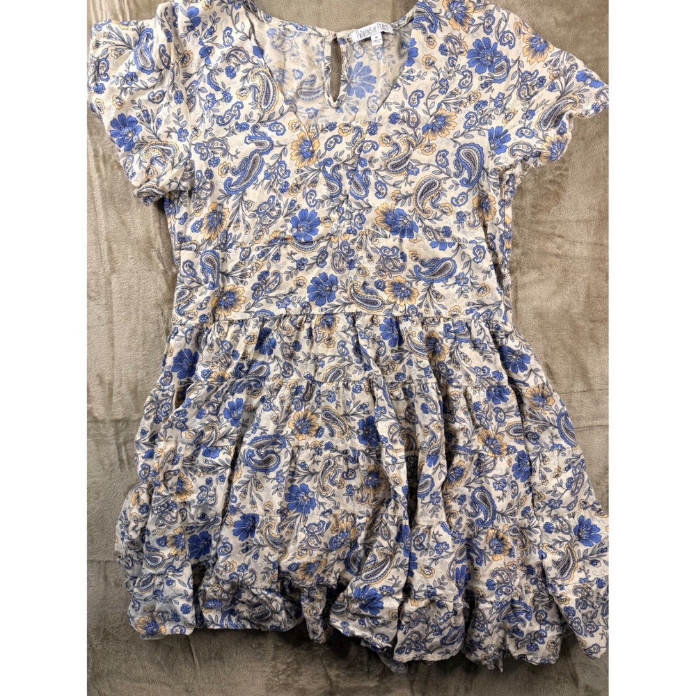 Patrons of Peace Blue Paisley Floral Tiered Mini Sundress Romantic Coquette Boho